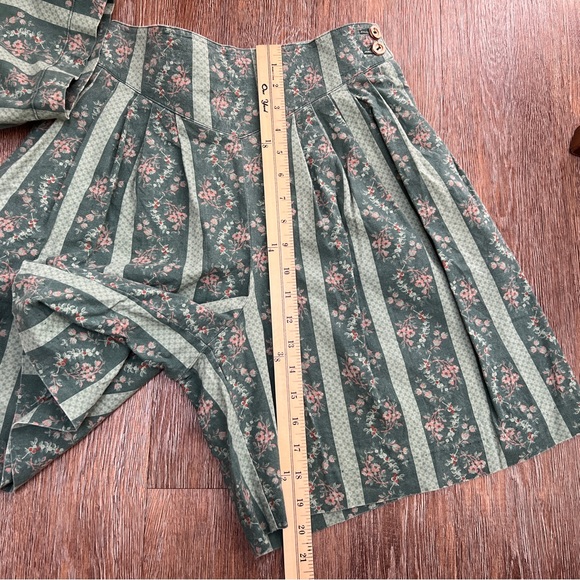 VTG MP Green Floral Stripe Matching Top & Short Set Cottagecore | Size: XS/S - Picture 5 of 11